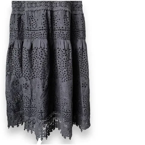 Melissa Odabash Alessia Black Eyelet Tiered
Maxi Skirt Sz M/L Black Cottagecore - Picture 5 of 7
